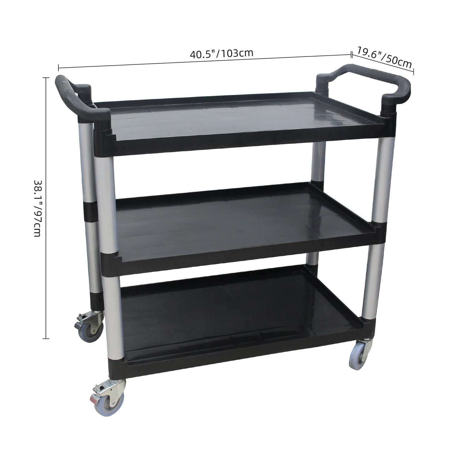 SHUNYILONG Plastic Extra Large Food Cart with Wheels for Business | Heavy Duty Rolling Utility Cart with Wheels (2 Brakes) | 40.5" Dx 19.6" W X 38.1" H 510 lbs Capacity for Kitchen Office Restaurant