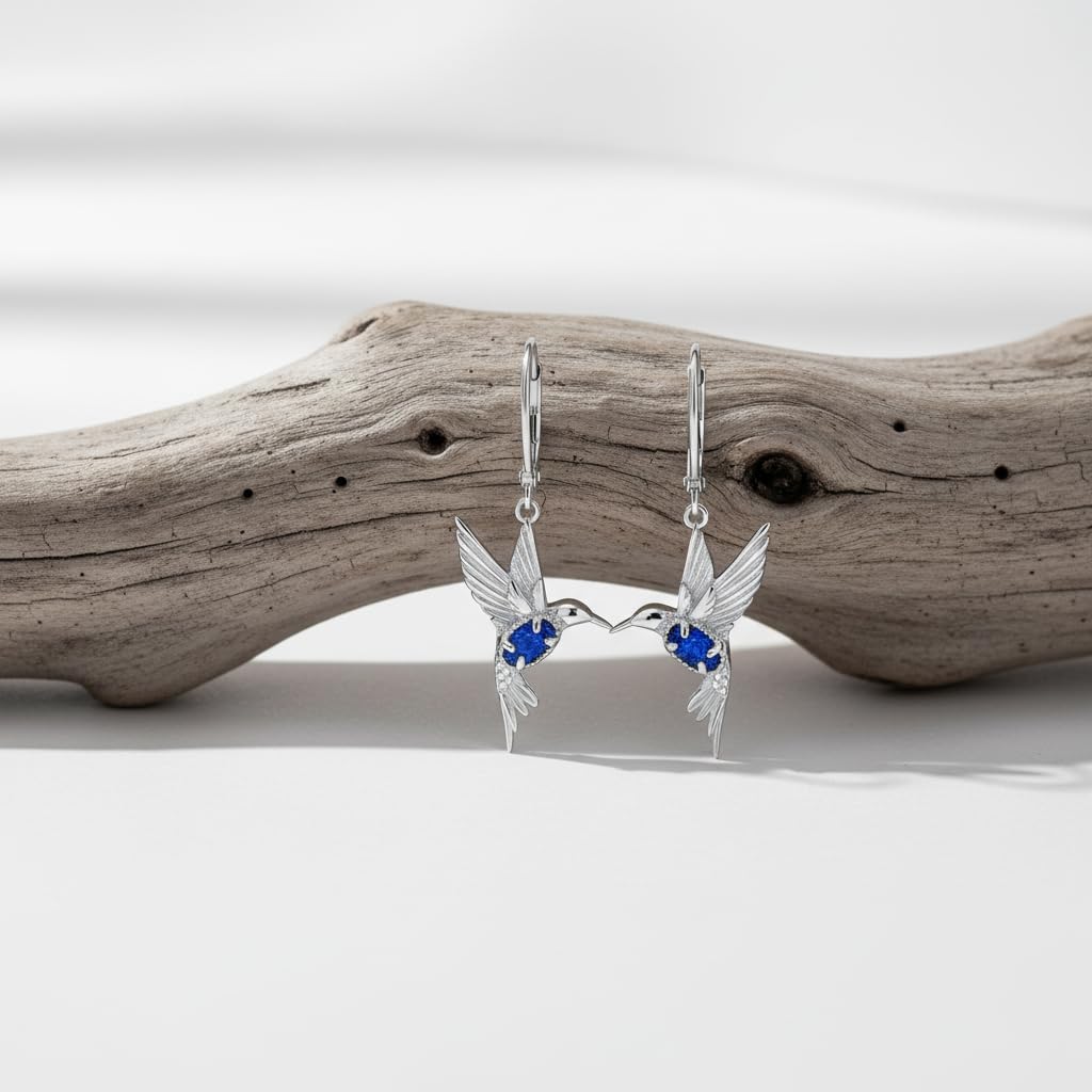 BETHZA Hummingbird Earrings 925 Sterling Silver Genuine Lapis Lazuli Hummingbirds Drop Dangle Earring Animal Jewelry Gifts for Women