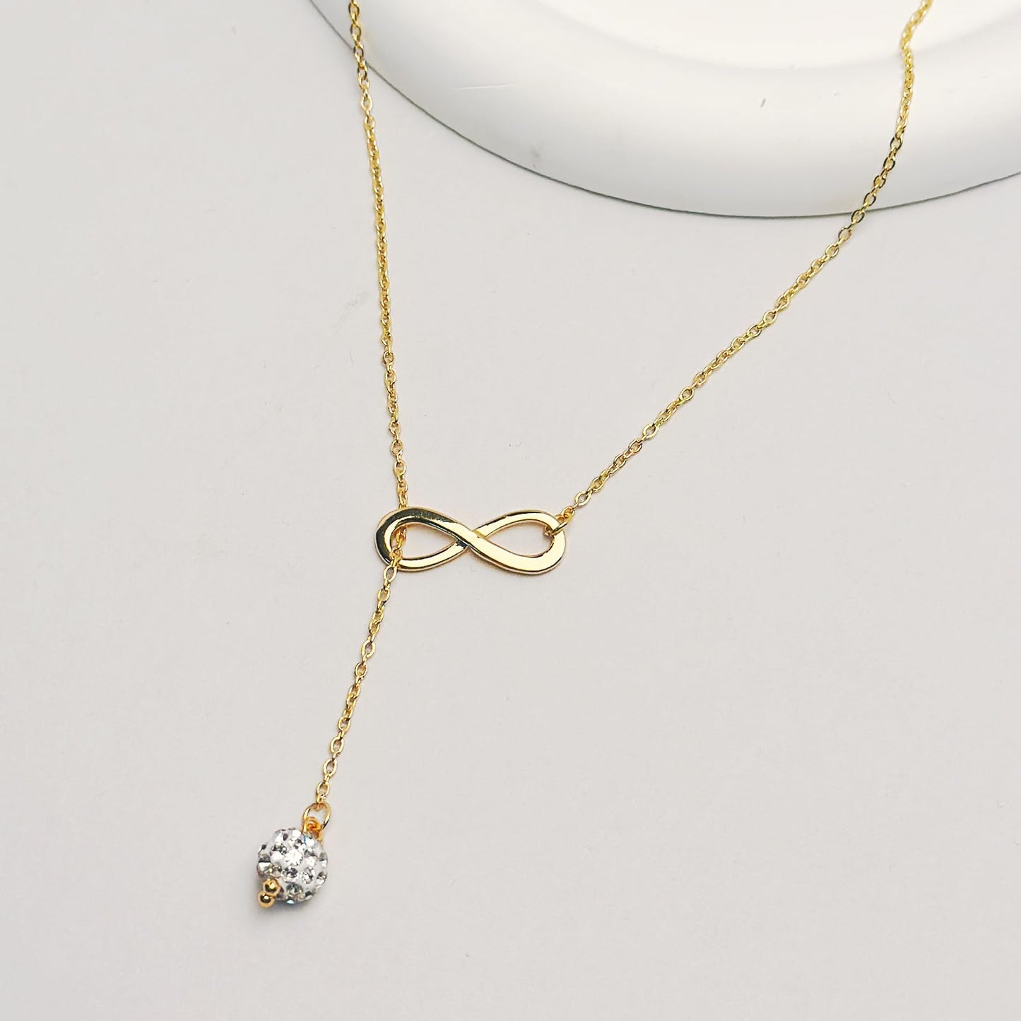 Rossorha Gold Necklace for Women, 18K Infinity Y Necklace, Moissanite Pendant Lariat Necklace, Dainty Drop Necklaces Jewelry Gift for Women