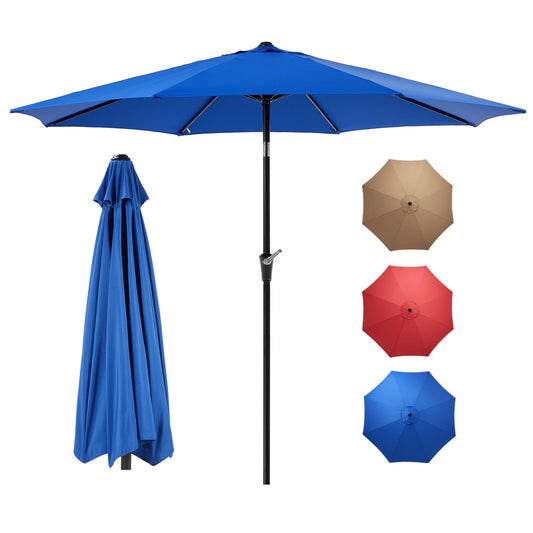 OLIXIS 9ft Patio Umbrella with Tilt and Crank Button & 8 Sturdy Ribs Waterproof, Patio Table Umbrella Perfect for Poolside, Terrace, Beach and Outdoor Restaurant, Blue