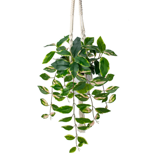 Briful Artificial Hanging Plant Indoor, Macrame Plant Hanger with Fake Pothos Plant in White Pot, Faux Hanging Plant for Home Ceiling Farmhouse Kitchen Decor