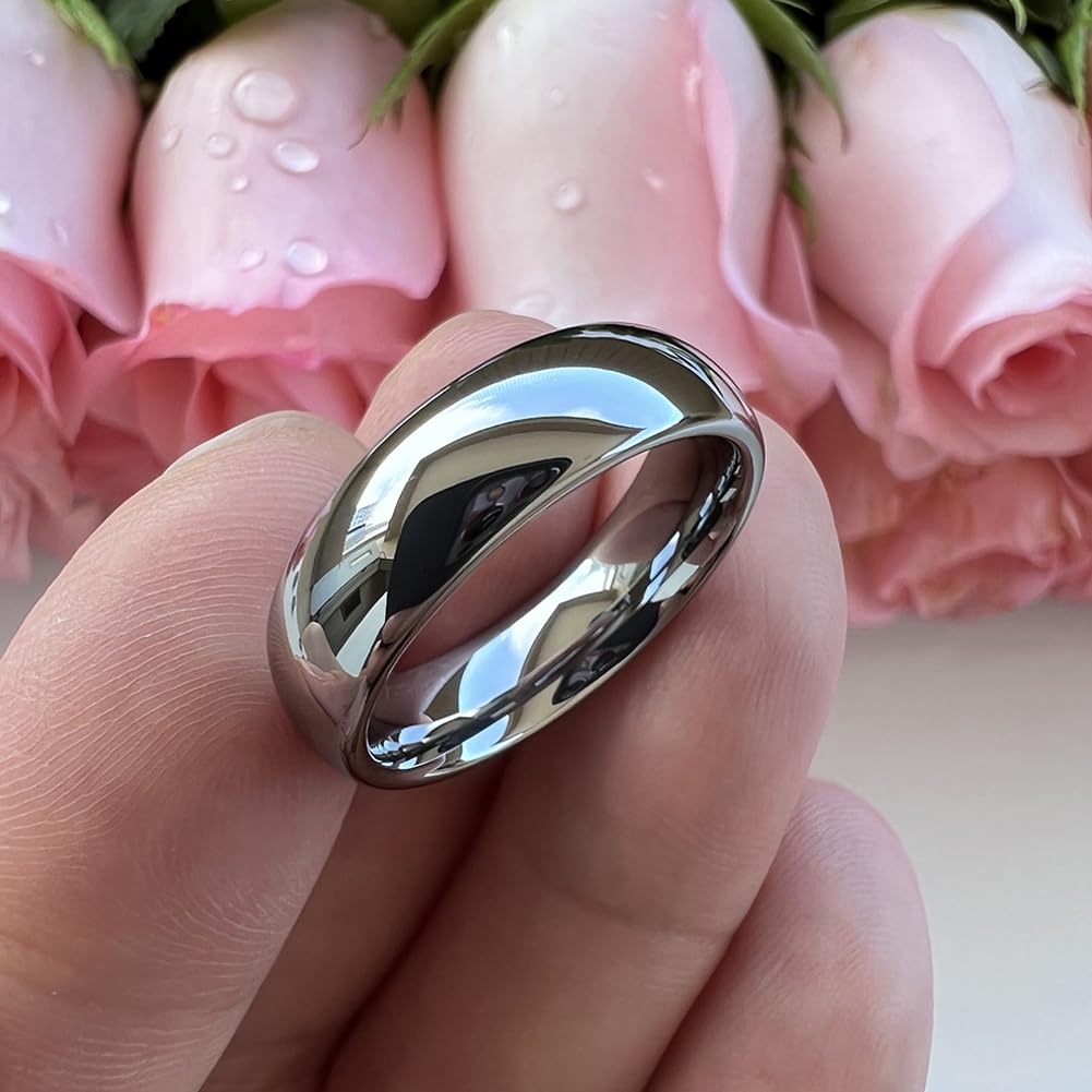 TUTISS 6mm Tungsten Rings for Men Women Engagement Wedding Bands Domed Polished Comfort Fit Size 10
