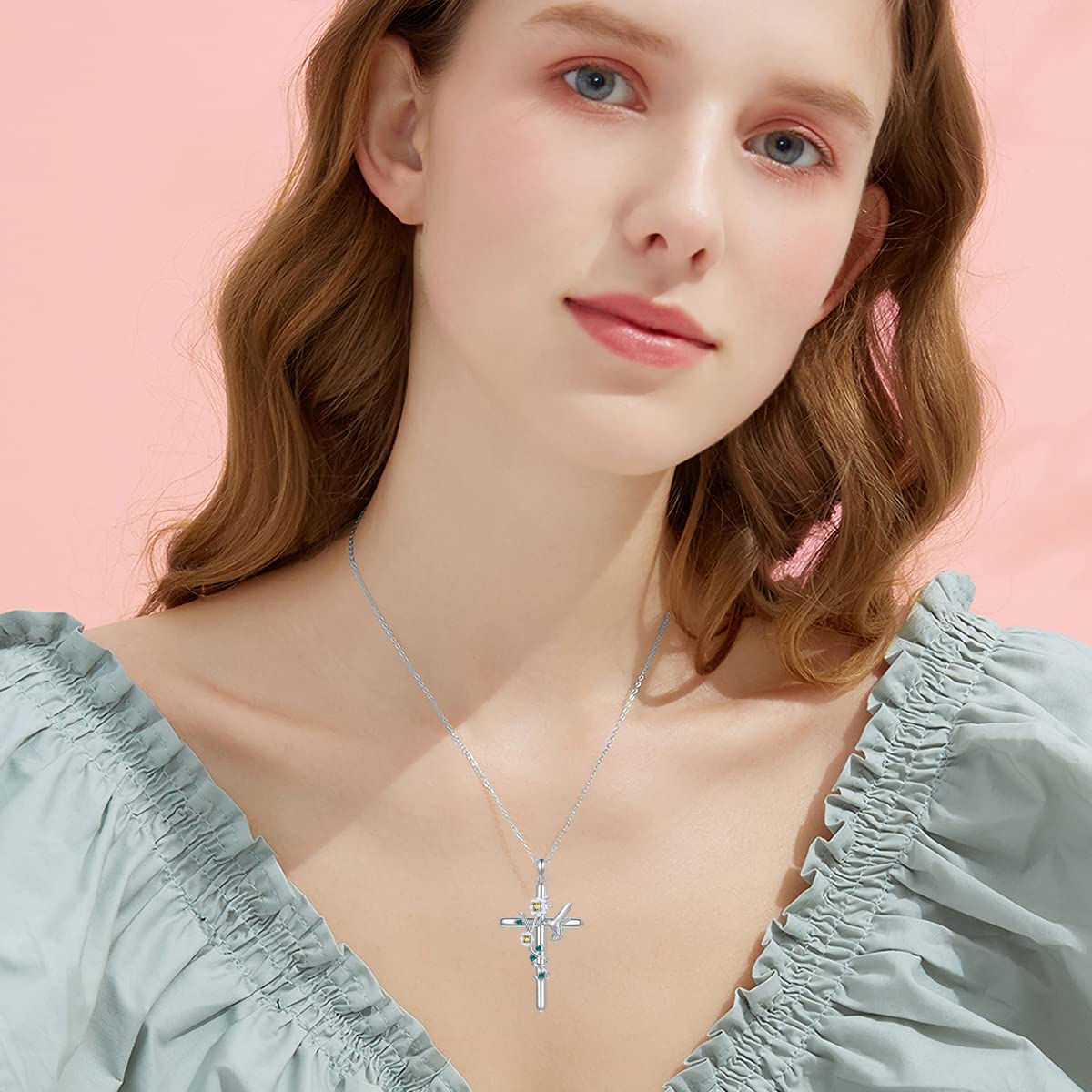 Flpruy Hummingbird Cross Necklace 925 Sterling Silver Hummingbird Gifts Cross Pendant Necklace for Women