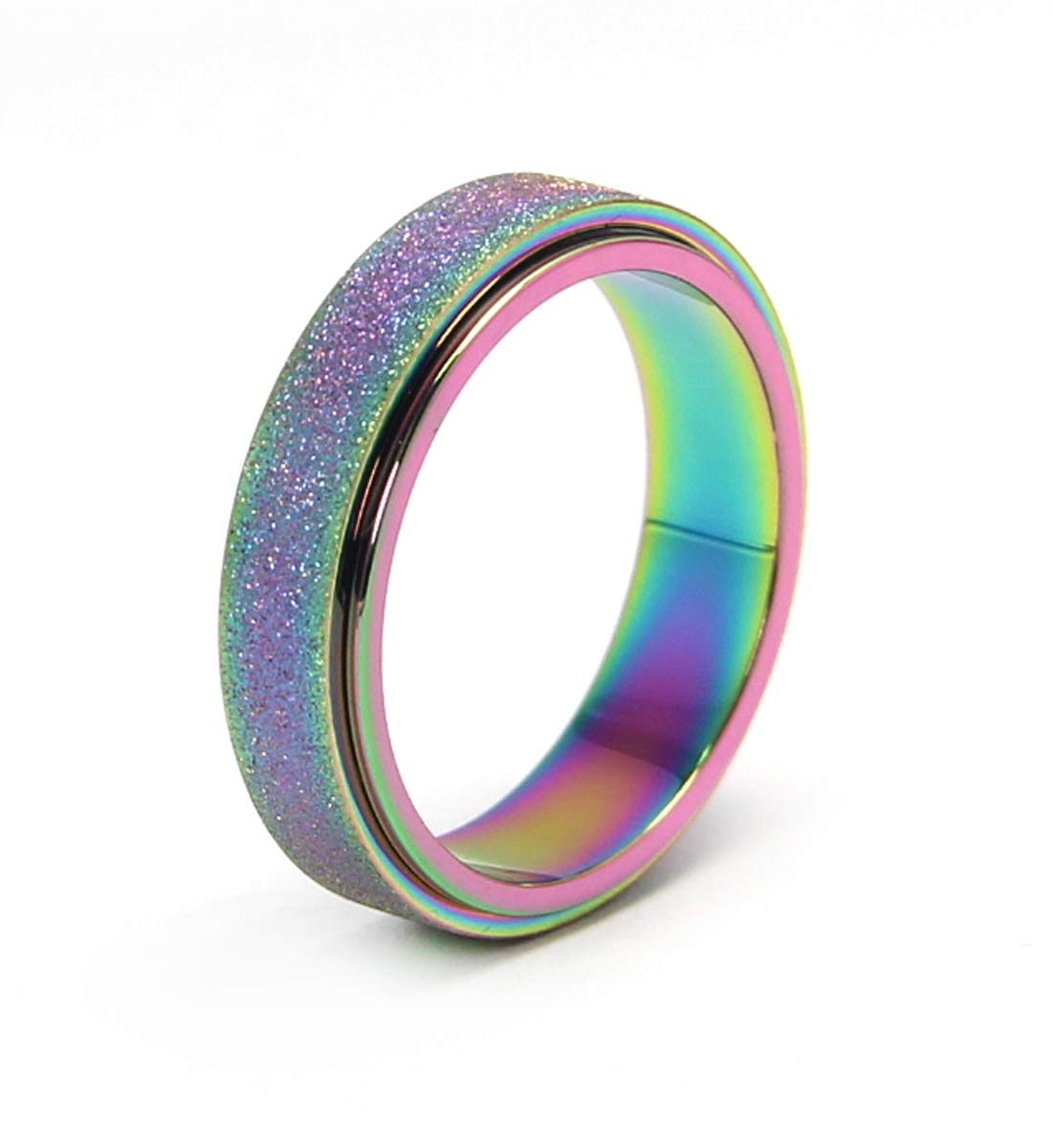 OreilleStar Anxiety Ring, Titanium Stainless Steel Fidget Spinner for Women and Men Rainbow Size 8 (Rainbow-Width 6mm, 8)