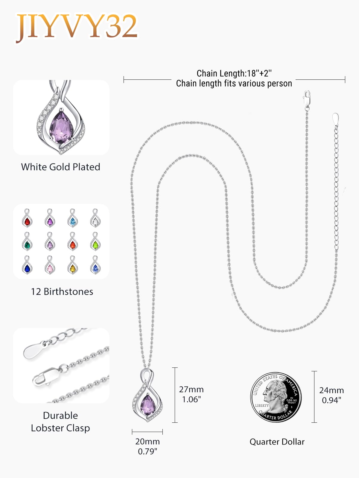 JIYVY32 Alexandrite Infinity Necklace for Women June Birthstone Necklaces White Gold Plating Anniversary Birthday Gifts for Wife Her Mom Girlfriend Birthstone Jewelry Gifts for Women