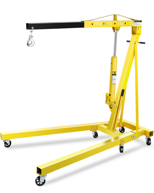 Garvee 2 Ton Engine Hoist Cherry Picker, 4400 Lbs Capacity with 6 Steel Casters & Foldable Design - Heavy-Duty Portable Hydraulic Crane for Truck Engines, Boat Motors, Farm Equipment