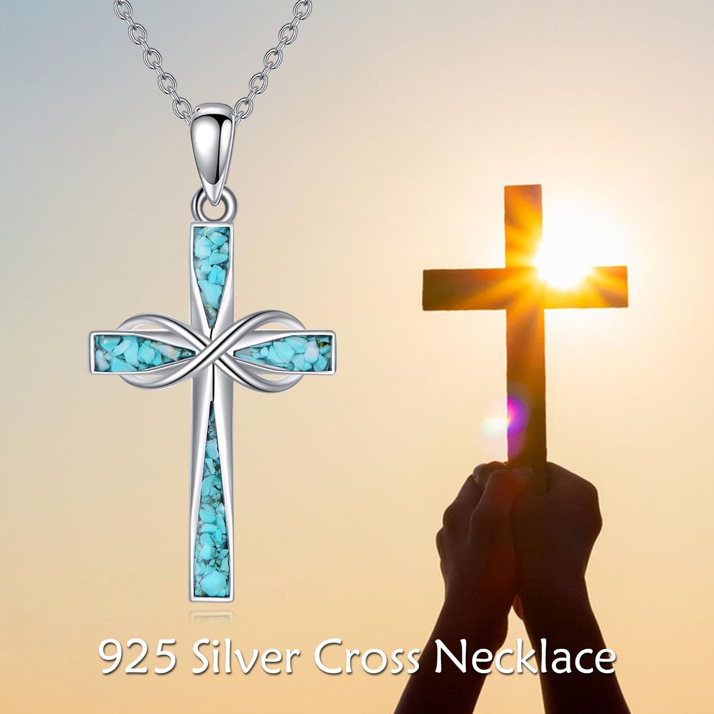 ONEFINITY Cross Necklace 925 Sterling Silver Turquoise Cross Pendant Religious Jewelry Gifts for Women Men