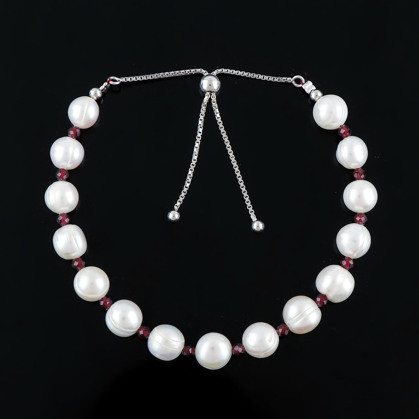 CRYSTALIS Natural Garnet And Freshwater Pearl Beaded Bracelet, Elegant Beads Crystal, Chakra Bracelet, Healing Bracelet, Gemstone Jewelry, Friendship Bracelet, 925 Sterling Silver Slider 10 inch