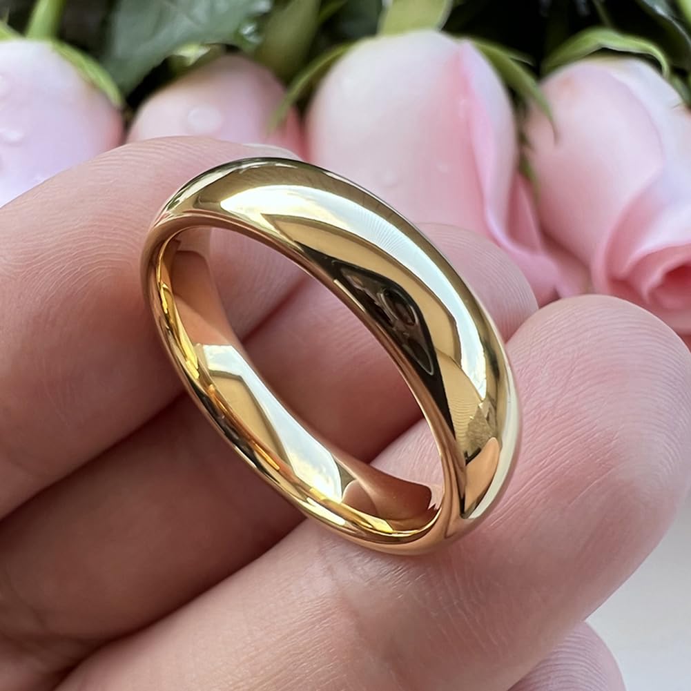 TUTISS 5mm Gold Tungsten Rings for Men Women Engagement Wedding Bands Domed Polished Comfort Fit Size 10