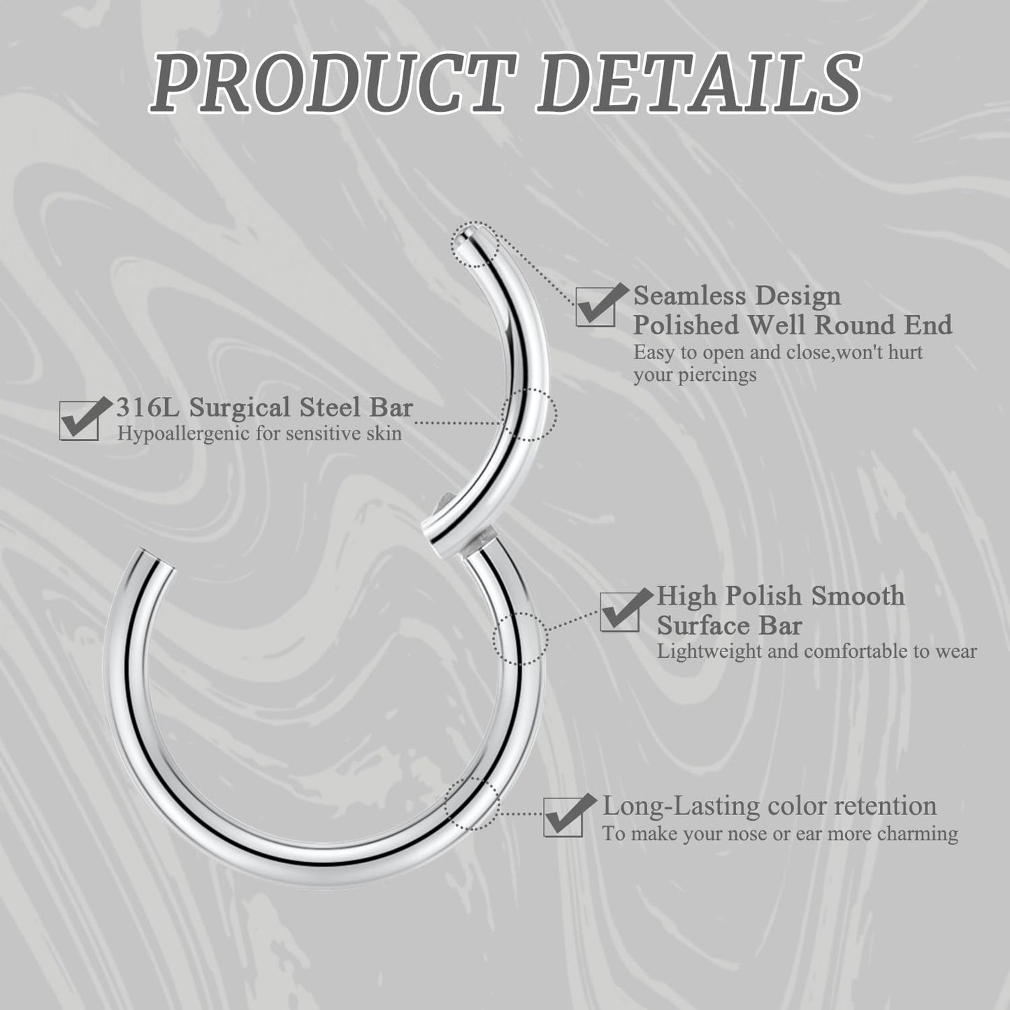 Septum Ring Septum Jewelry Seamless Septum Clicker Nose Rings 18 Gauge Nose Ring Hoop 18g Cartilage Earring Lip Rings 8mm Nose Hoop Surgical Steel Helix Earrings Silver Nose Piercing Jewelry