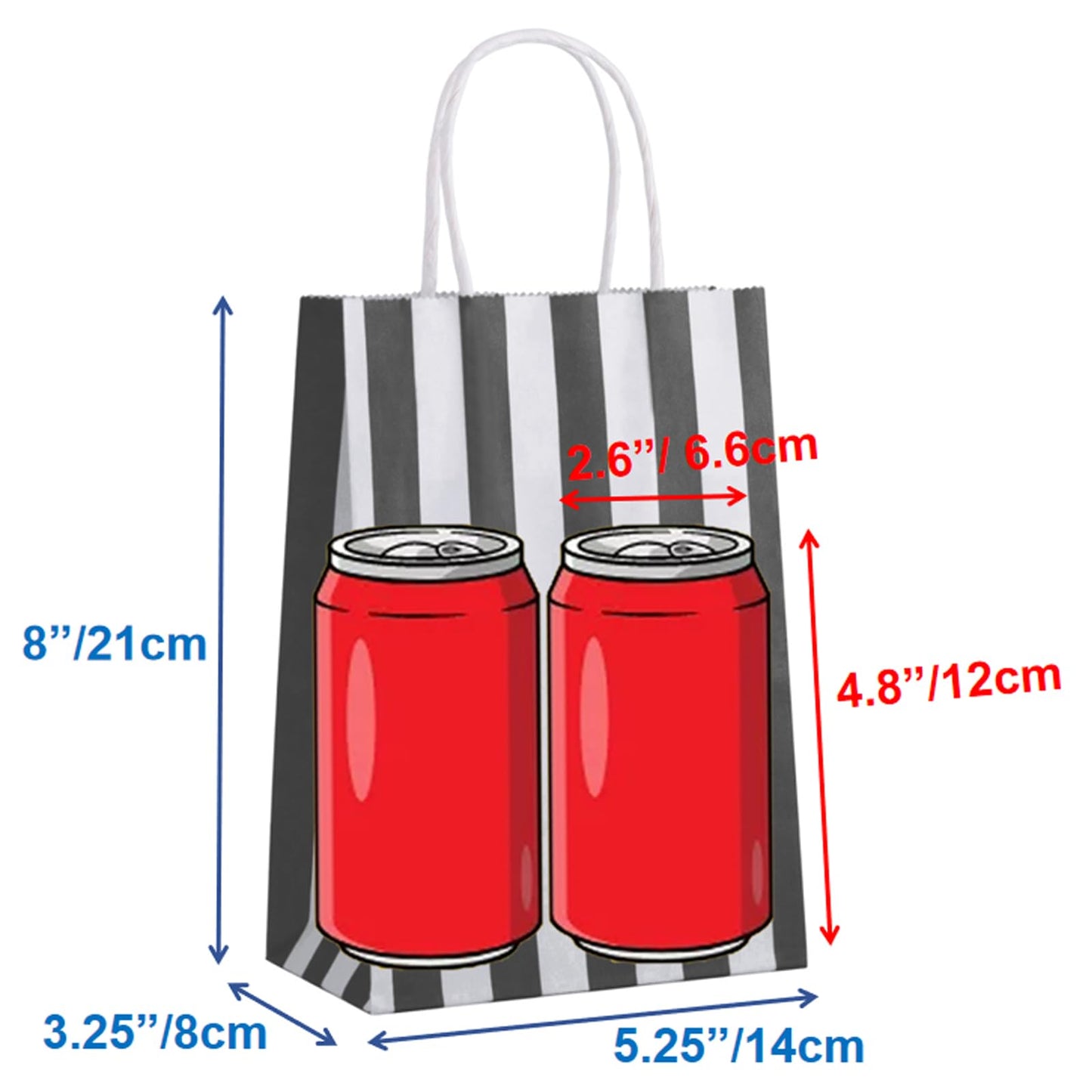 Ronvir 50Pcs Small Gift Bags, 5.25x3.25x8 Inches Black & White Striped Recycled Kraft Paper Bag with Handles Bulk for Christmas, Party Favors, Shopping, Goodie, Birthday, Retail, Halloween,Business,Gift Wrapping