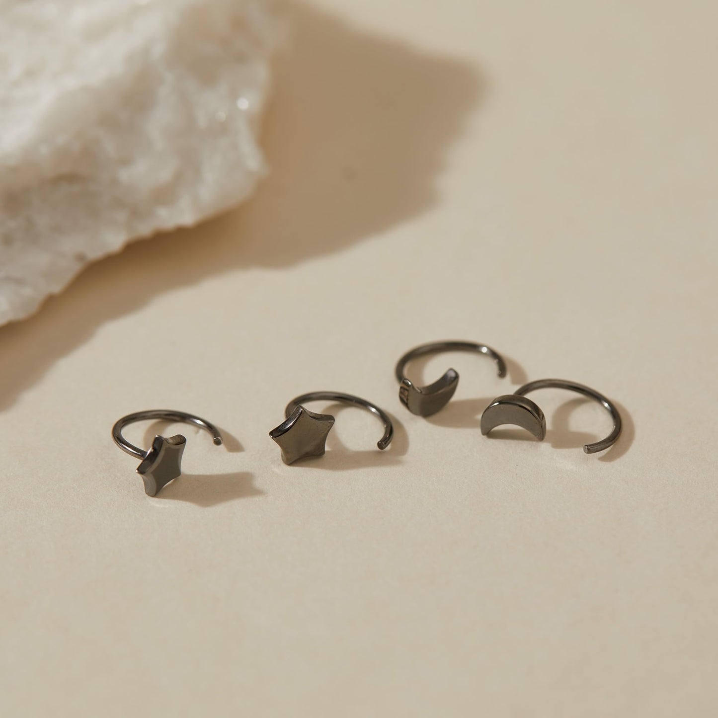 CHIC & ARTSY Backless Earrings for Women 925 Sterling Silver Half Huggie Hoop Earrings Ardant Stay Close Hoops Black Star Moon No Back Earrings Set Everyday Earrings
