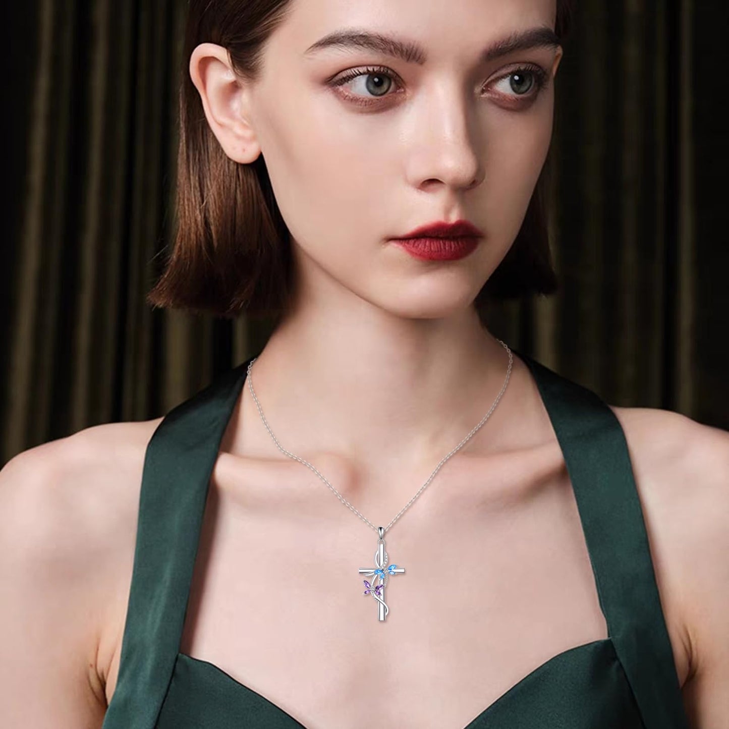 JERWLI Dragonfly Cross Necklace 925 Sterling Silver Dragonfly Cross Pendant Necklace Jewelry for Women Gifts