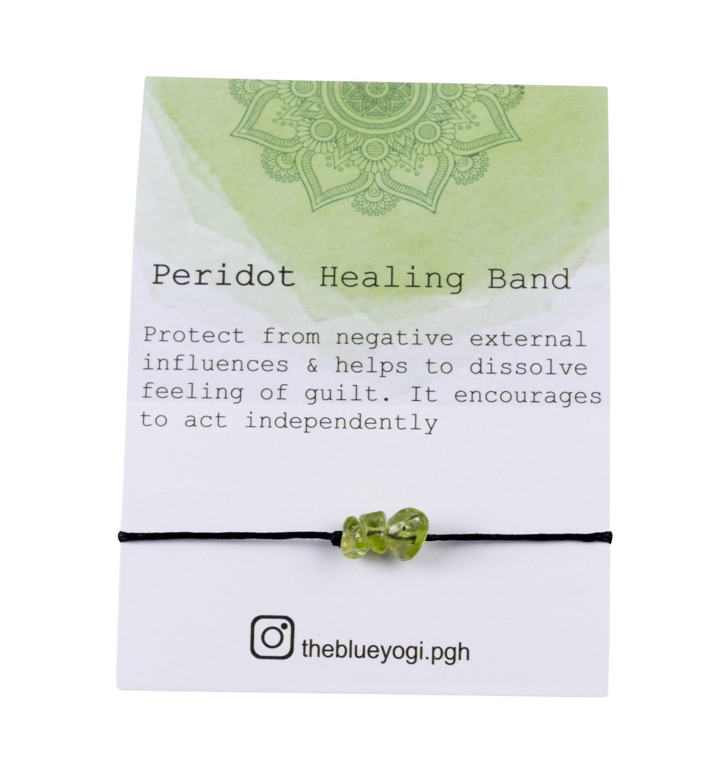 The Blue Yogi Healing band -2 in 1 protection Bracelet/Anklet with an affirmation- Tie Closure (Peridot)