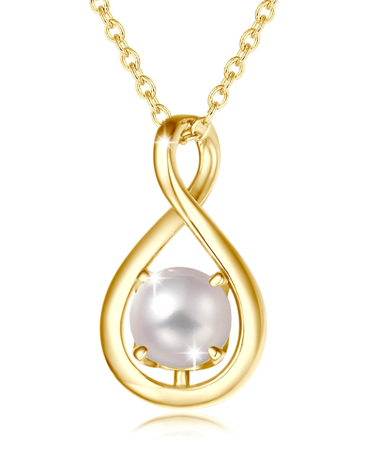 FANCIME White Pearl Necklace June Birthstone Necklace for Women, Yellow Gold Plated 925 Sterling Silver Infinity Pendant Fine Jewelry Birthday Mothers Day Gifts for Mom Daughter Her