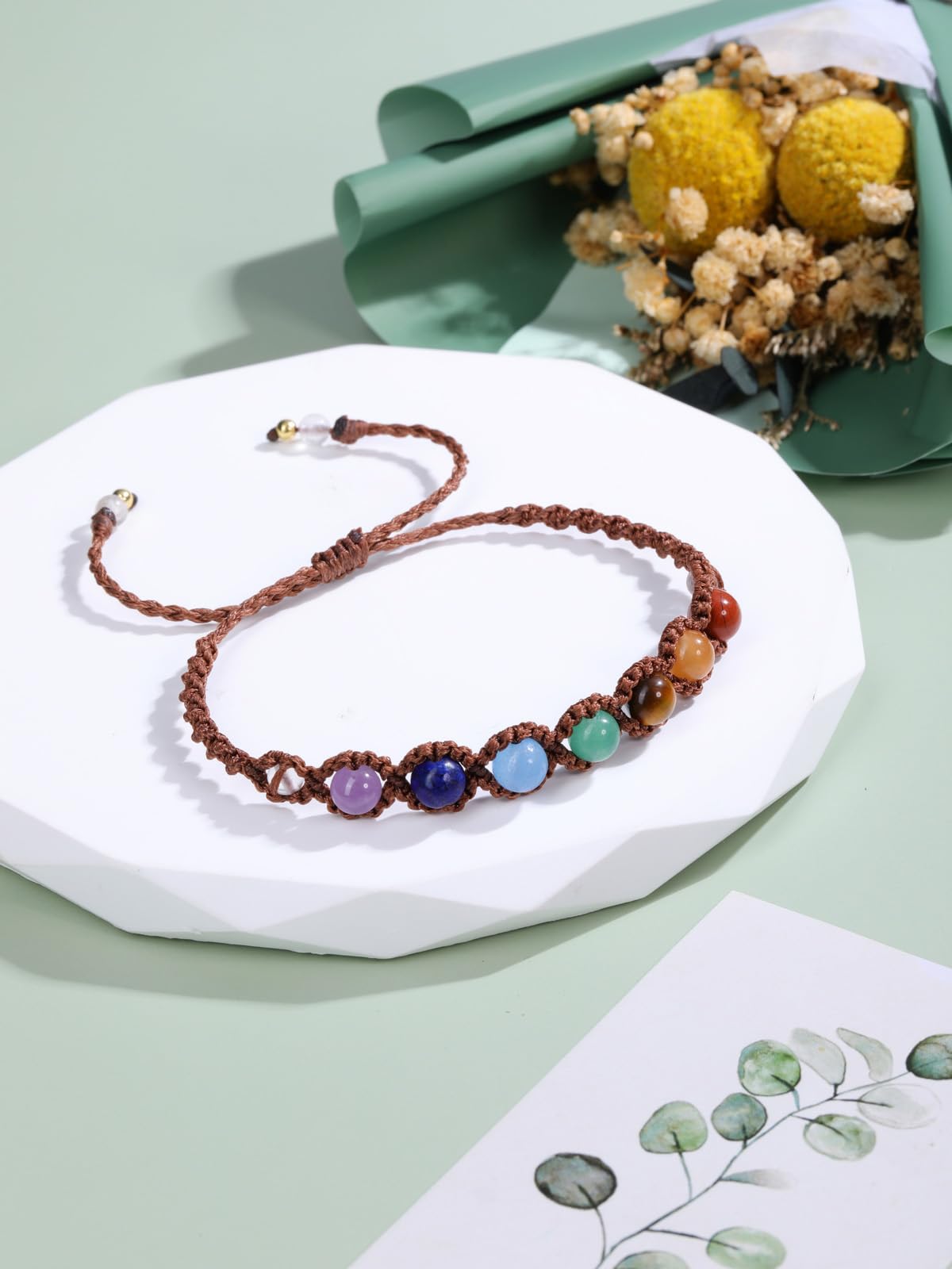 Jovivi 7 Chakras Healing Crystals Bracelet 6mm Natural Gemstone Round Stone Yoga Beads Bracelets Wrapped Rope Adjustable Handmade Jewelry Gift for Womens Men