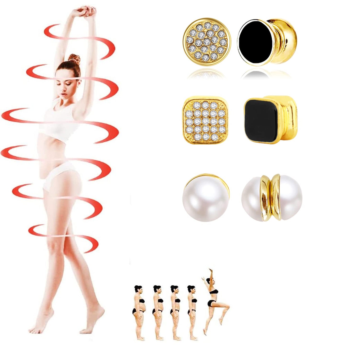 NEWITIN 9 Pairs Magnetic Stud Earrings for Women Clip on Earring Magnet Studs Inlaid Cubic Zirconia Pearl Stud Earring Fashion Non Piercing Magnetic Earrings for Women Men