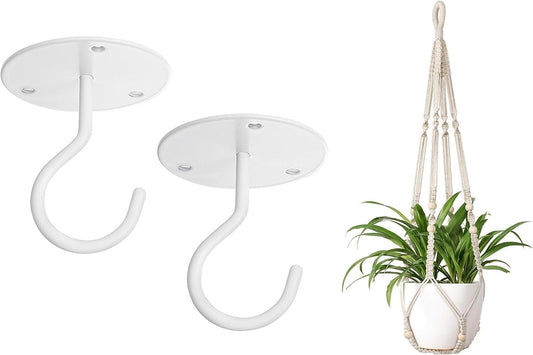 Mkono Macrame Plant Hangers Indoor Hanging Planter Basket and Ceiling Hooks, Decorative Flower Pot Holder No Tassels for Indoor Outdoor Home Decor, Ivory