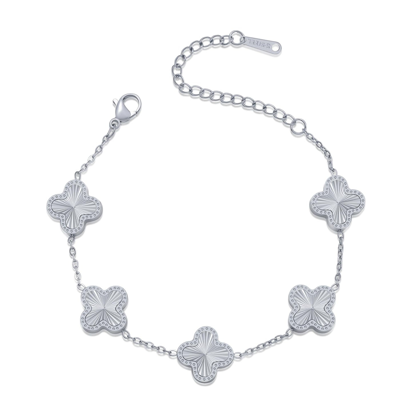 AIPPK 18K Gold Plated Clover Bracelet Dupes Gold Danity Bracelet for Women Flower Four Leaf Bracelets Lucky Jewelry Gifts for Women (Silver)