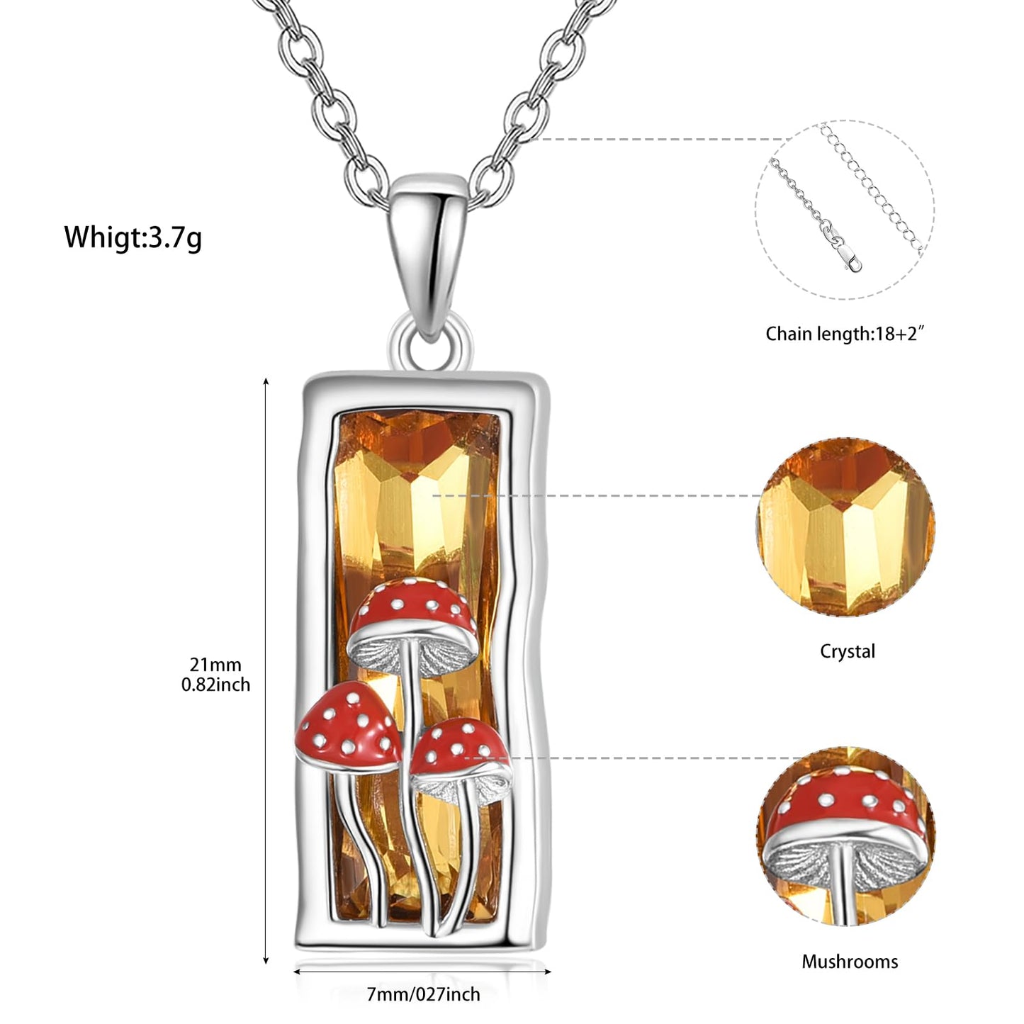 AENEAS Mushroom Necklace 925 Sterling Silver Citrine Crystal Mushroom Pendant Necklace Cute Mushroom Jewelry Gifts for Women Wife Her