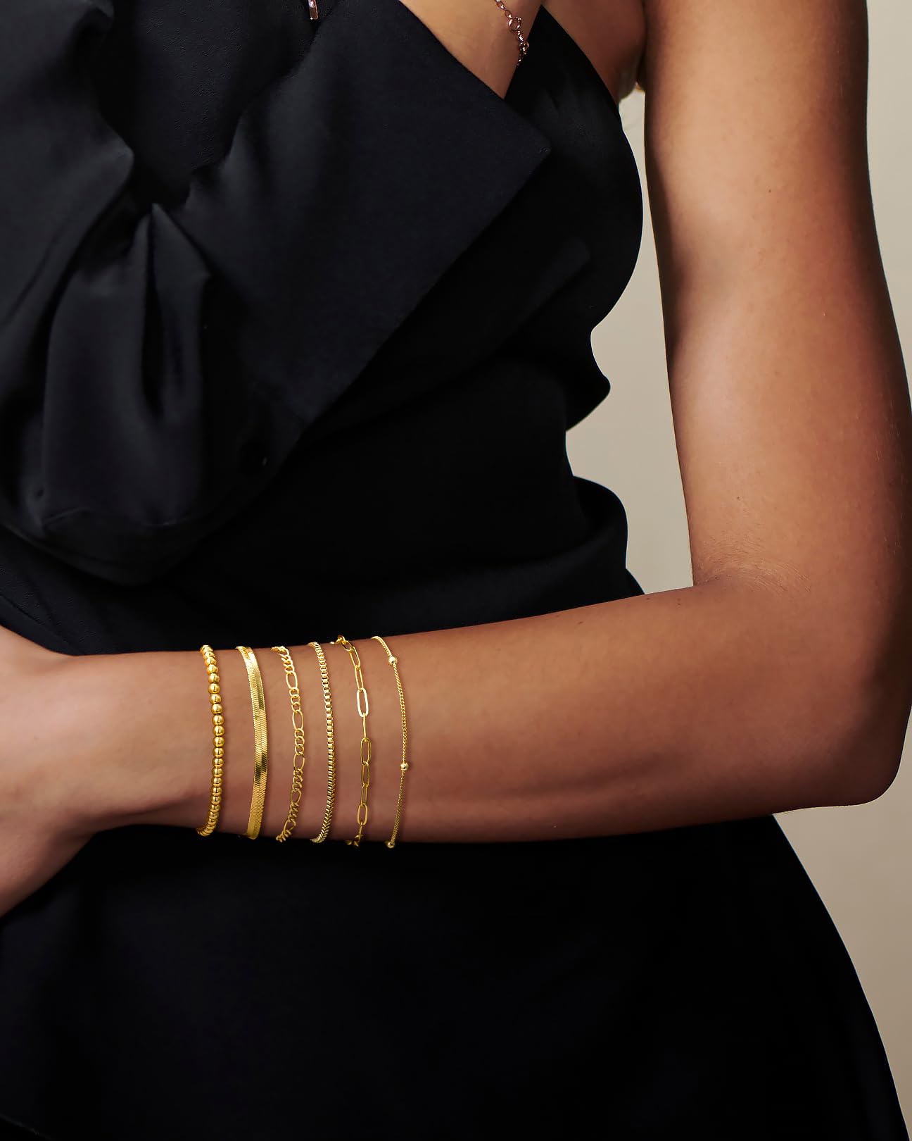 DEARMAY 14K Gold Plated Bracelets for Women, Jewelry Sets Trendy Dainty Stackable Paperclip Rope Snake Box Figaro Chain Bracelets Pack Costume Fashion Gifts