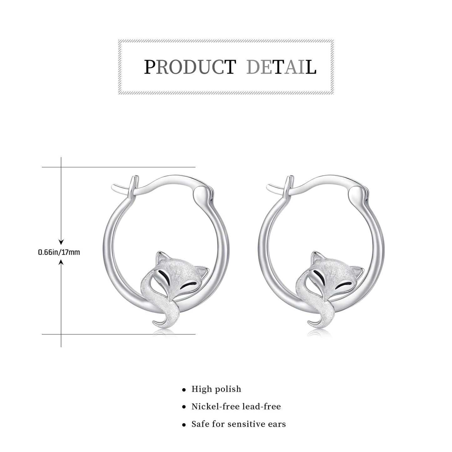 Fox Earrings 925 Sterling Silver Hypoallergenic Cute Animal Hoop Earrings for Sensitive Ears Lucky Fox Jewelry Mothers Day Gifts for Women Girls