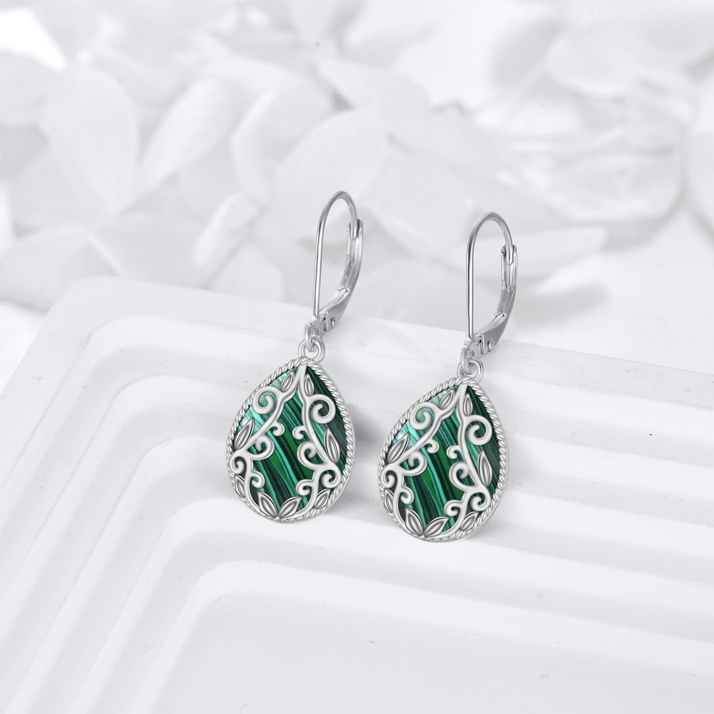 Malachite Dangle Earrings for Women 925 Sterling Silver Malachite Dangle Drop Filigree Teardrop Earrings Jewelry Gifts for Women