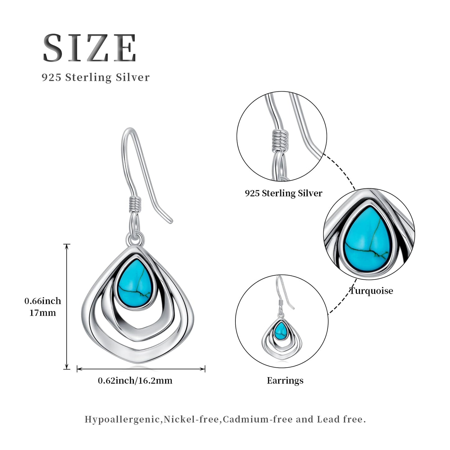 Eetaitai Turquoise Earrings 925 Sterling Silver Boho Earrings Blue Vintage Native American Jewelry Western Jewelry Dangle Earrings Mothers Day Gifts for Mom Wife Sister