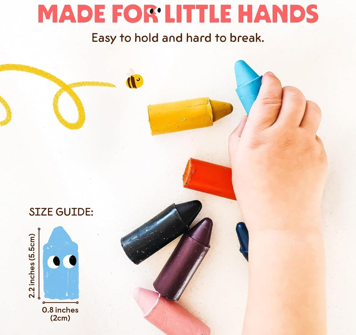 Honeysticks 100% Pure Beeswax Crayons (12 Pack) - Non Toxic Crayons for Toddlers 1-3, Safe for Baby from 1 Year Old Plus, Handmade with Natural Beeswax and Food-Grade Colors, Eco Friendly