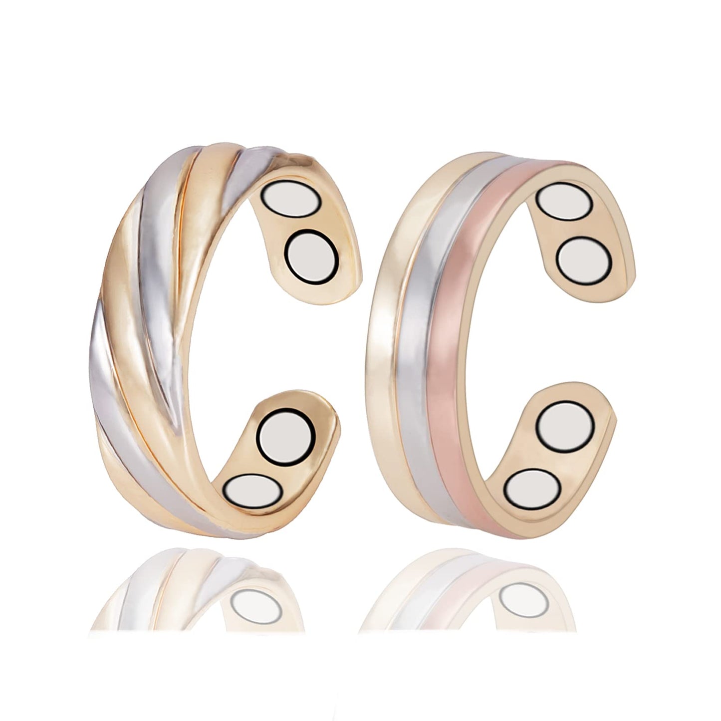 EnerMagiX Pure Copper Rings for Women, 2PCS Adjustable Magnetic Tricolor Gold Ring, Copper Jewelry（0949 0950）