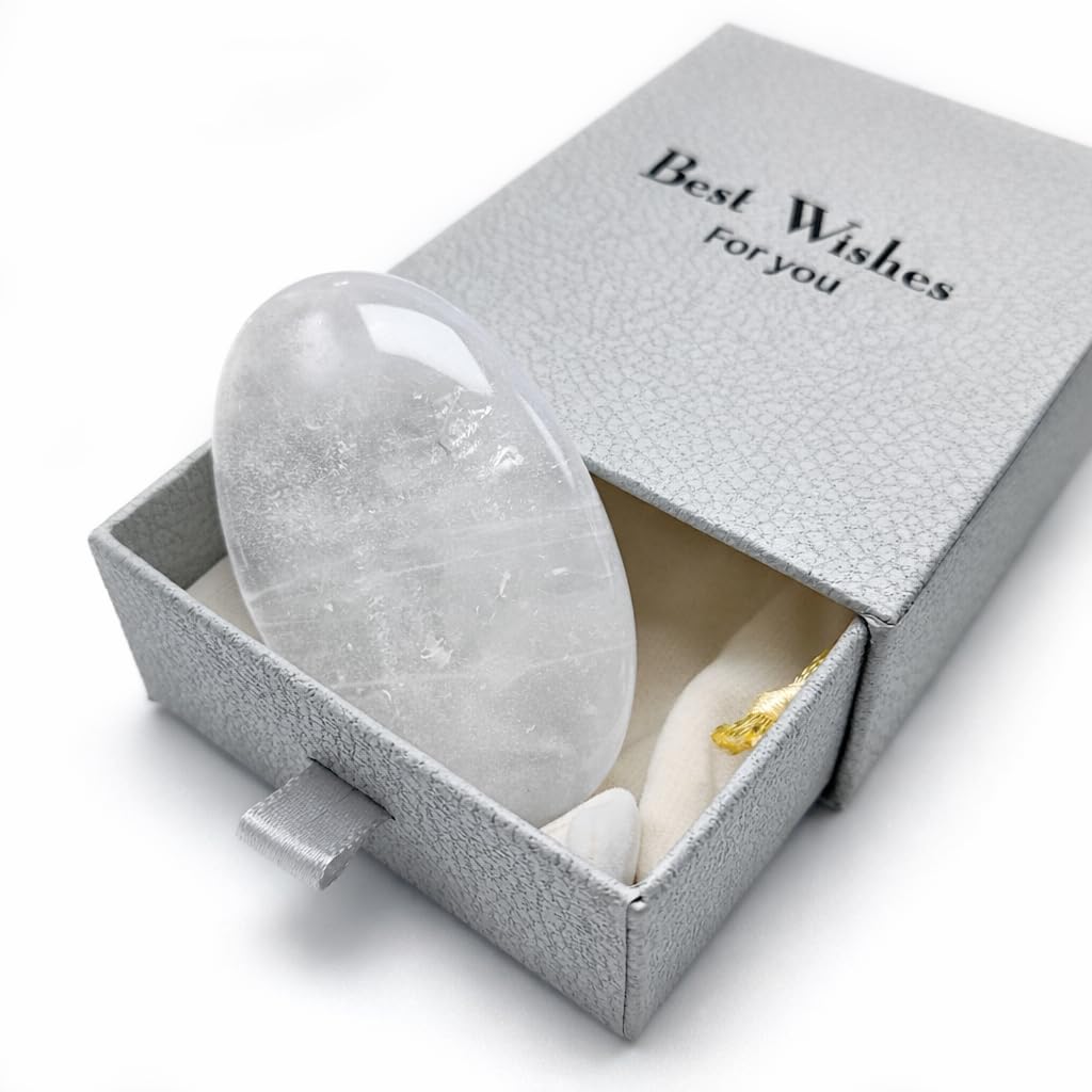 BEAUSIOO Healing Crystals for Meditation & Stress Relief, 2.4" Quartz Palm Stone for Anxiety Relief, Polished Pocket Stone with Gift Box