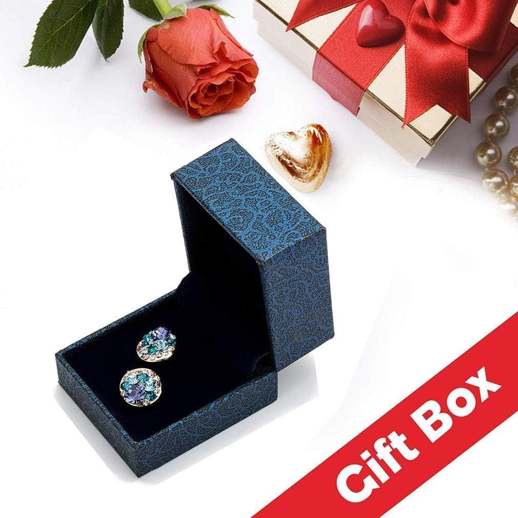 Multicolored Austrian Crystal Rhinestone Stud Earrings for Women Fashion S925 Sterling Silver Hypoallergenic Jewelry (Golden Main Crystal/Rose Gold-tone)