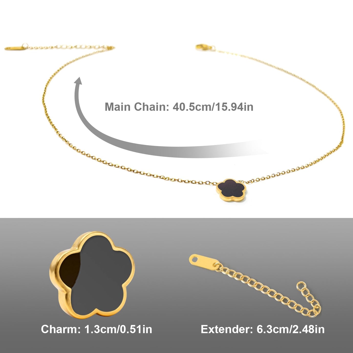 Aimétte Monette 18K Gold Plated Necklaces for Women Dainty Lucky Four Leaf Clover Gold Necklace Set, Charm Necklace for Mothers Day Gift Birthday Valentine's Day Black and White