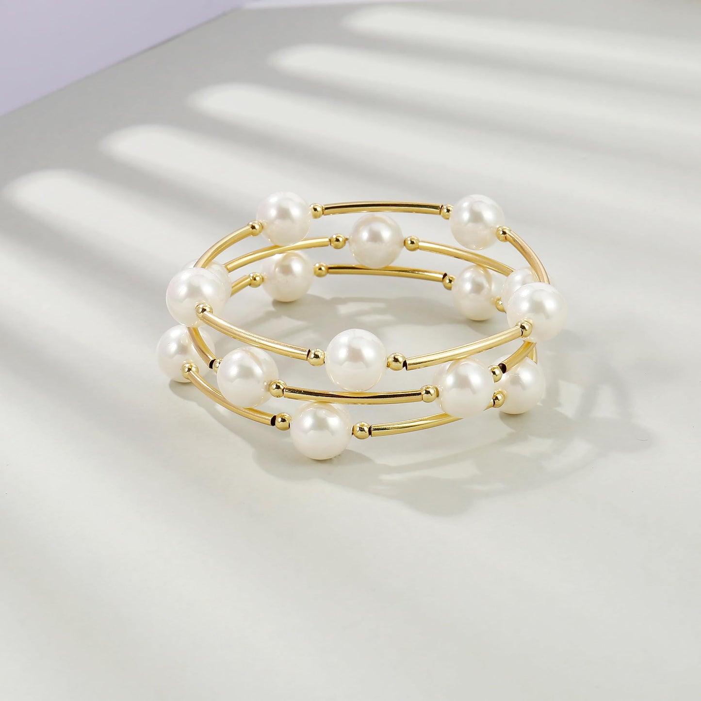 Elegance 11 designs Blessing Bracelet 10mm Crystal White Pearl Bracelet Dainty Gold Plated Tube For Women Simple Bridal Gifts For Friends And Loved