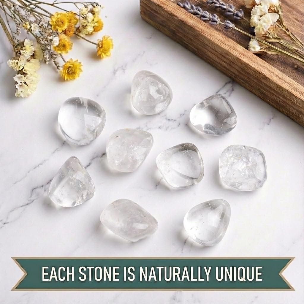 Polished Clear Quartz Healing Crystal Stone – 1 Pc 1.2" Worry Stone for Anxiety, Pocket Palm Gemstone, Super Large Handpicked Natural Tumbled Rock for Meditation, Reiki, Chakra, Home Decor
