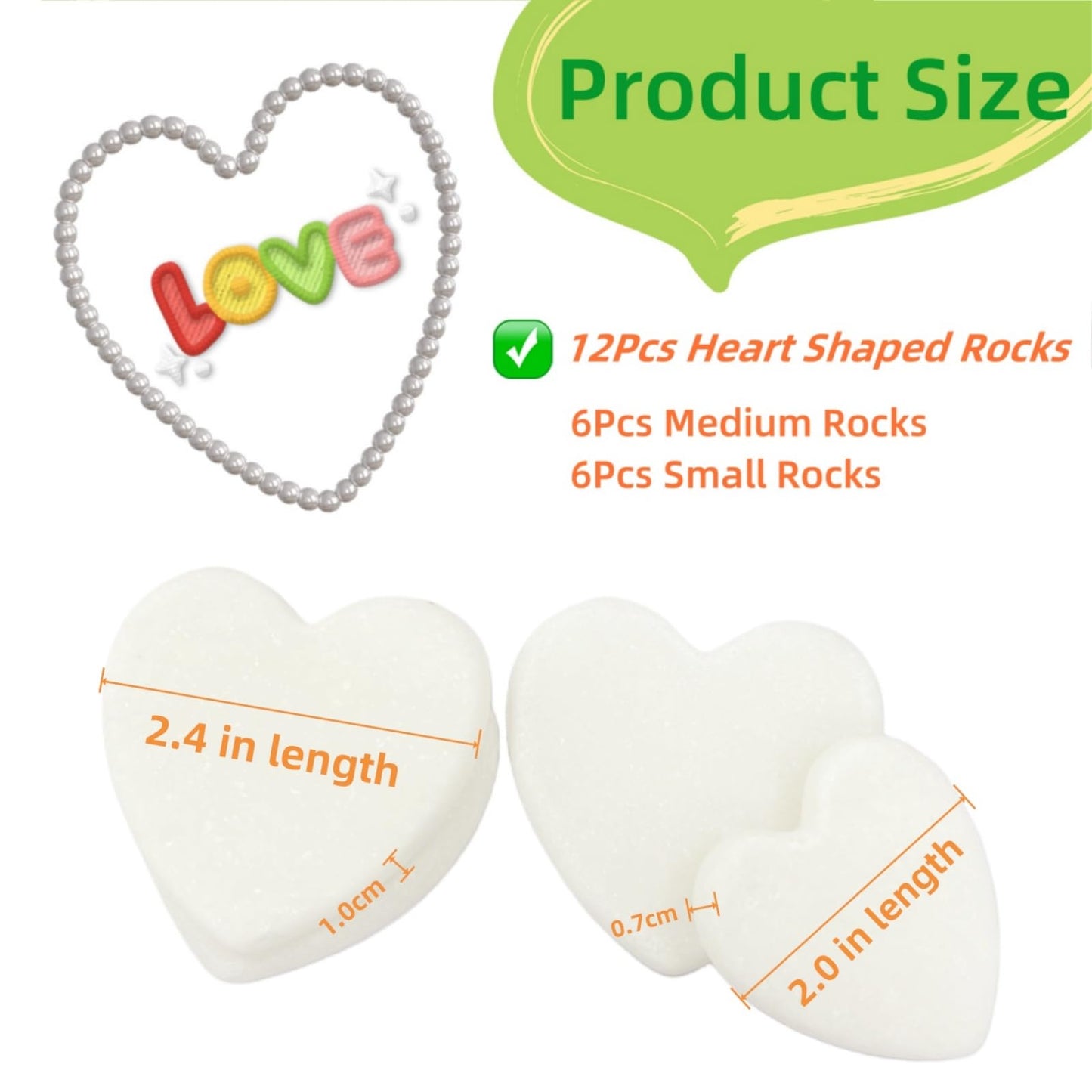 Lifetop 12PCS White Heart Shaped Rocks for Painting, Medium & Small Heart Rocks to Paint, 2.0/2.4in Flat Painting Stones,Smooth Kindness Rocks for Crafts, DIY,Garden Decoration,Holidays