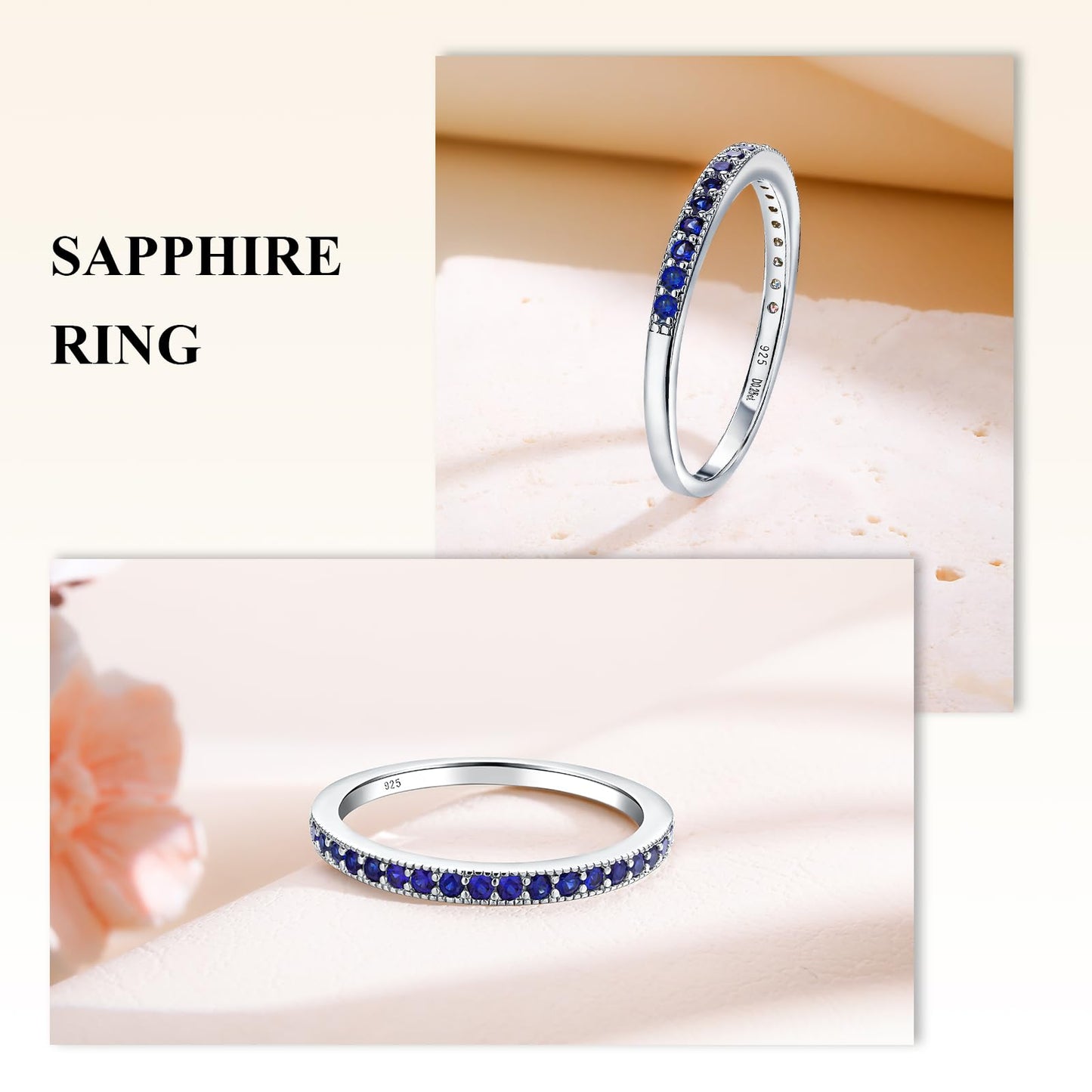 AGRULE 0.4 Cttw Blue Sapphire Wedding Ring for Women White Gold Plated Sterling Silver Dainty Simple Anniversary Band 1.7mm Wide Stackable September Birthstone Rings, Size 7