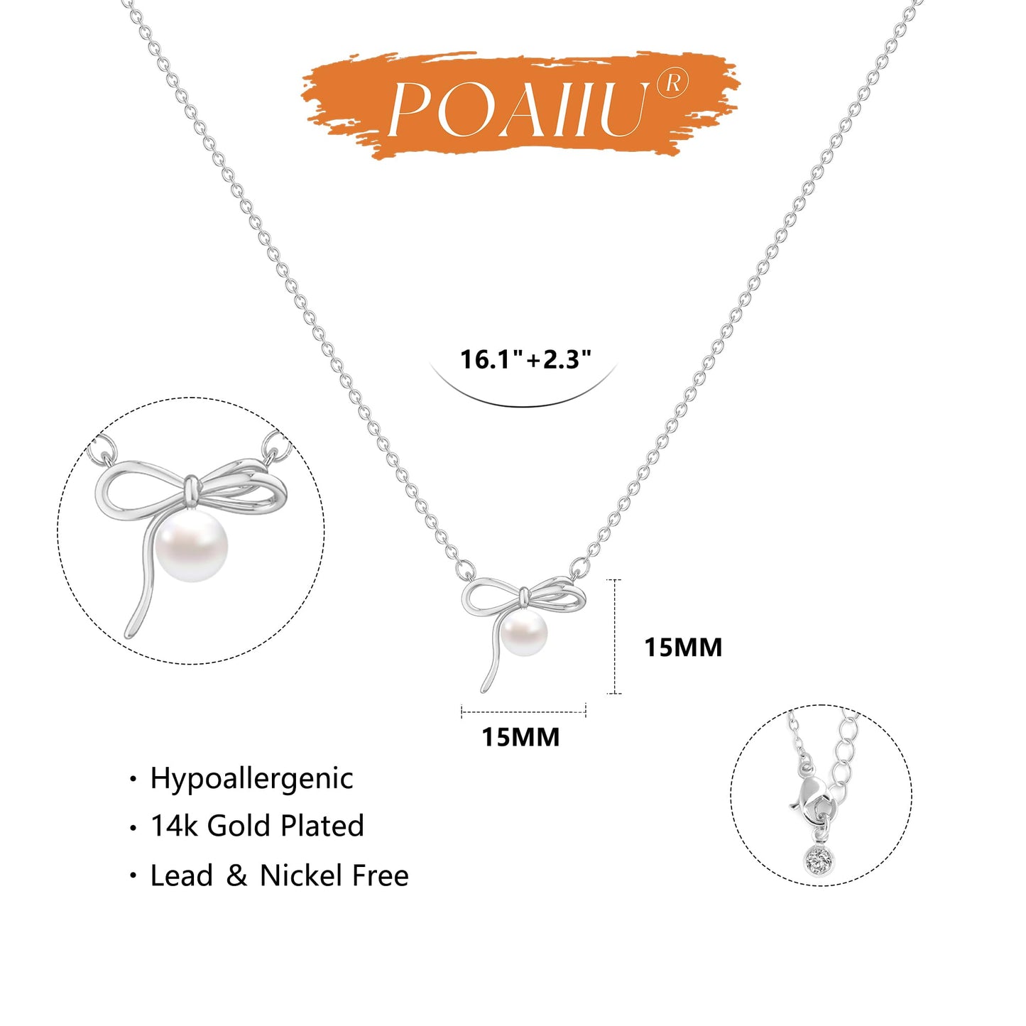 Poaiiu Silver Plated Necklace for Women - Bow Necklace Dainty Silver Plated Choker Necklace Cute Small Tiny Beads Chain Pendant Necklaces Fashion Jewelry Gifts