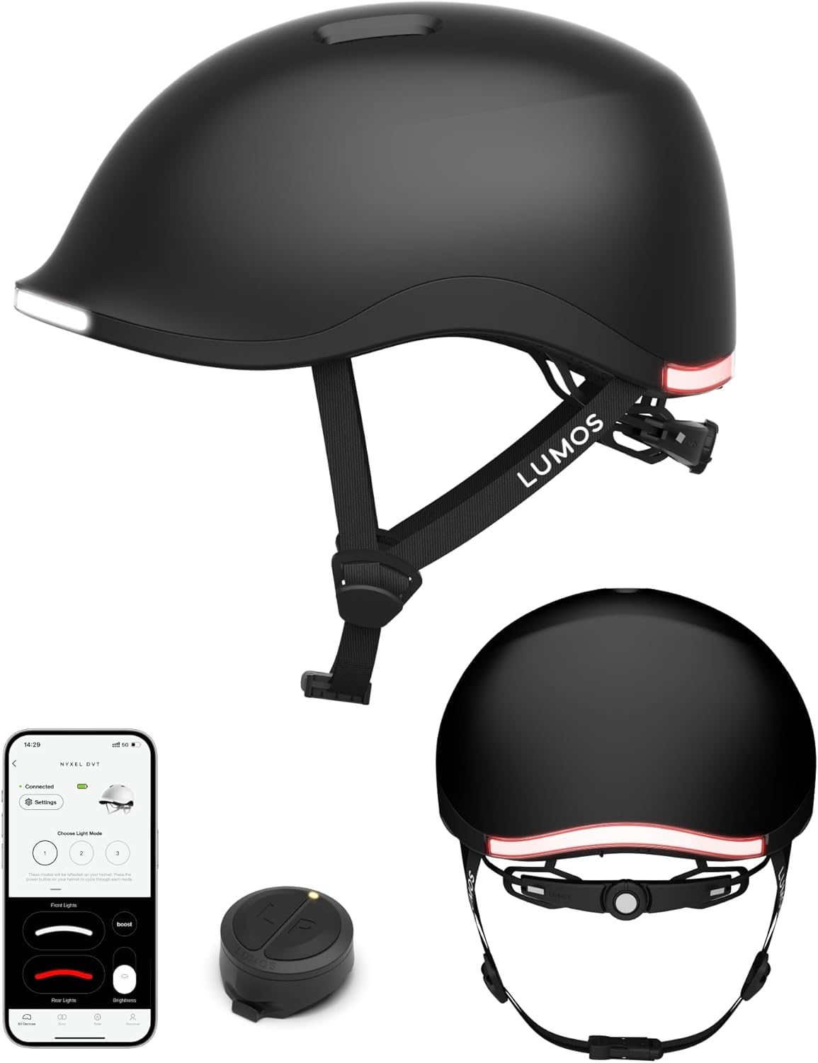 Lumos Nyxel Smart Bike Helmet, Customizable Front and Back LED Lights with Turn Signals, 360° Visibility App Controlled Comfortable & Lightweight Skateboard Urban Helmet for Adults, Men Women