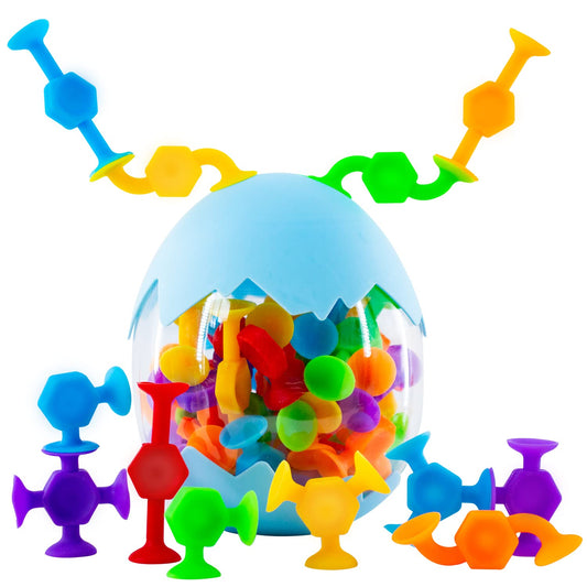 48 Pcs Bath Toys for Kids Ages 3+, Sensory Toys for Autistic Children, Travel Window Stem Learning Toys, Bathtub Toys with Dinosaur Eggshell Storage Christmas gifi for Kids