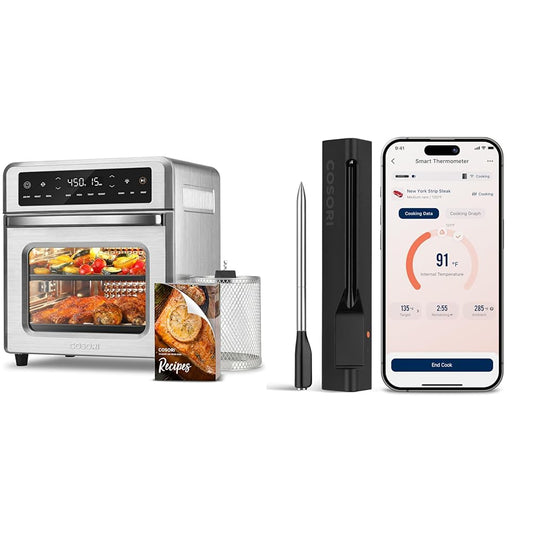 COSORI 11-in-1 Air Fryer Oven, 13Qt Small Footprint Airfryer combo with Rotisserie + Wireless Meat Thermometer Digital, Bluetooth Cooking Thermometer for Grill, Smoker, BBQ, Oven, Stove, Air Fryer, 7