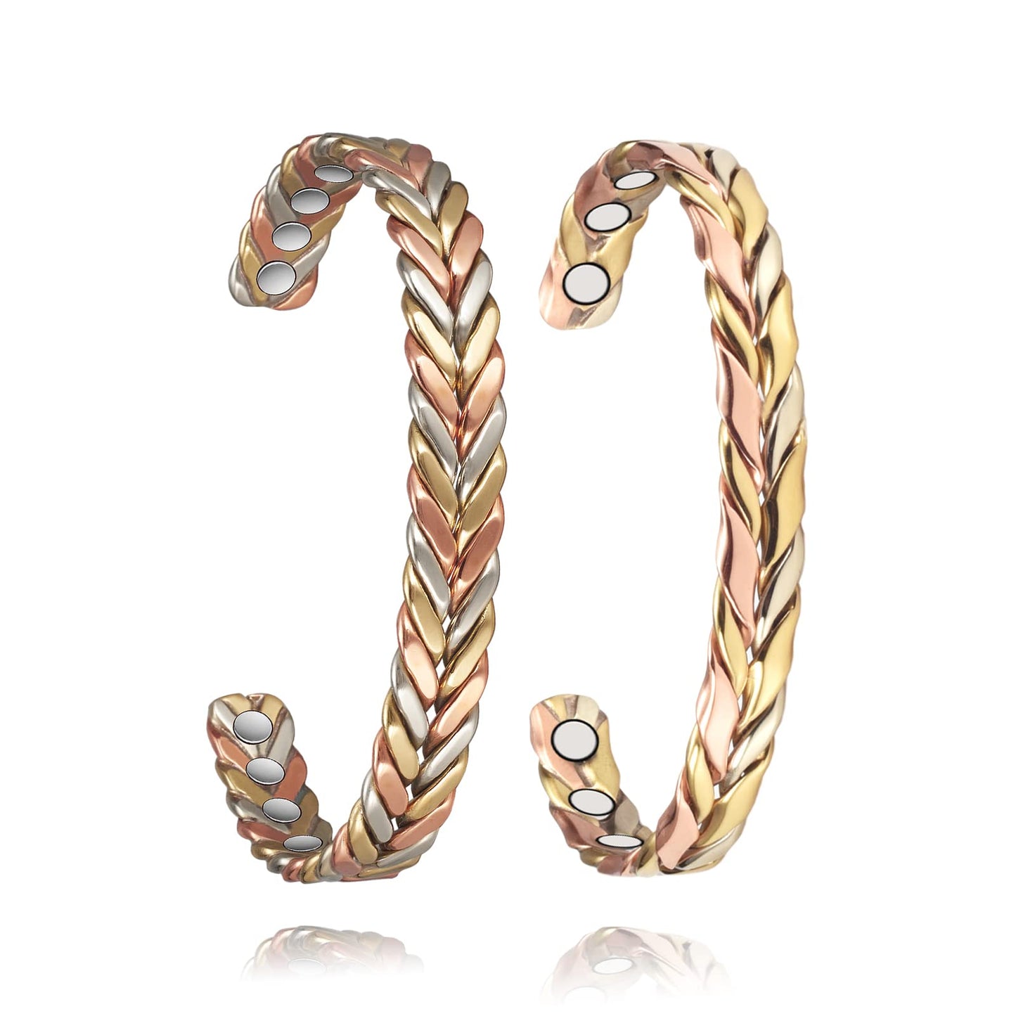 EnerMagiX Copper Bracelets for Women, 99% Pure Copper Adjustable Tricolor Gold Braided Bracelet, Set Jewelry Present (1004,0932)