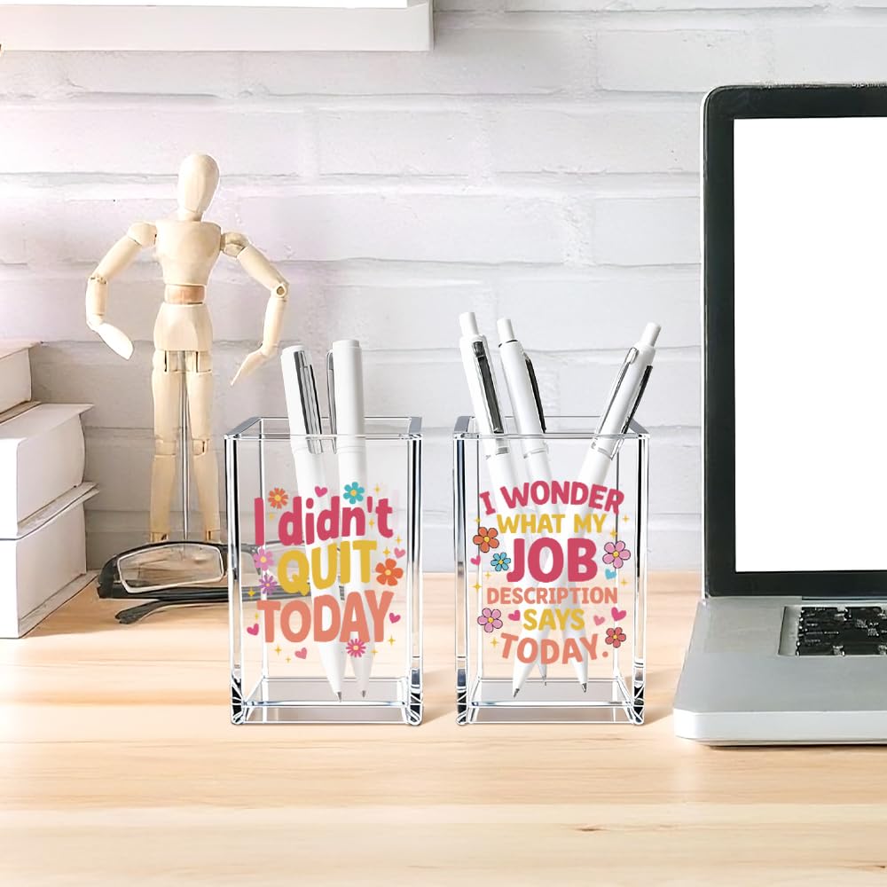Vgrti I Didn't Quit Today Acrylic Pen Holder Cup Set 2, Cute Pencil Holder Desk Organizer, Funny Desk Accessories, Work Humor Gifts, Sarcastic Office Gifts for Women Coworkers Teachers Besties Nurses