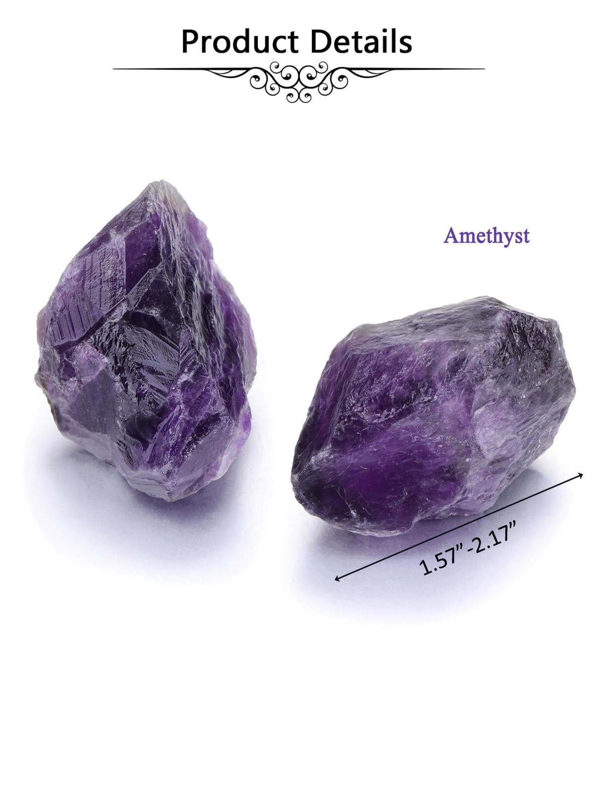 Jovivi 2pcs Raw Amethyst Crystals,Large 1.6-2.2" Healing Crystals Natural Rough Stones Crystal for Tumbling, Cabbing, Home Decoration, Polishing, Wicca & Reiki