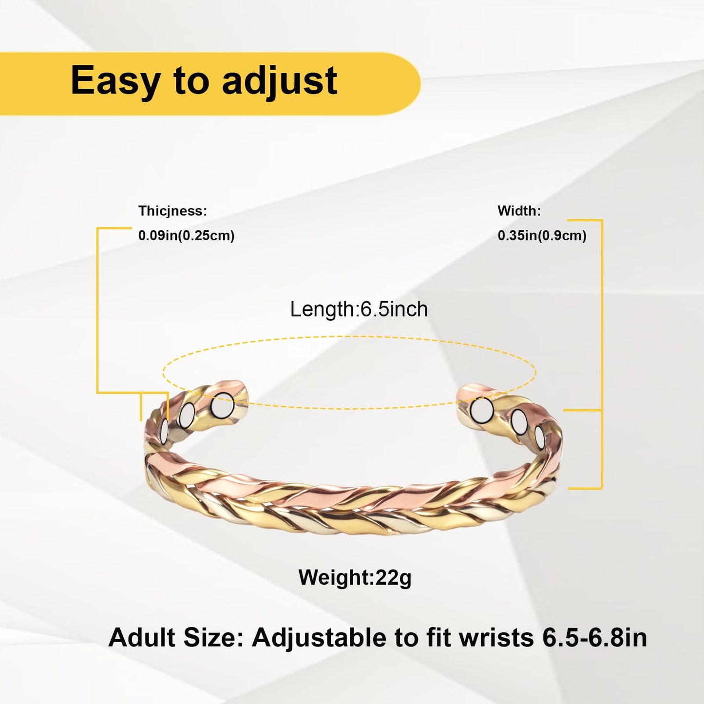 EnerMagiX Copper Bracelets for Women, 99% Pure Copper Adjustable Tricolor Gold Braided Bracelet Jewelry Gift (2pcs 1004)