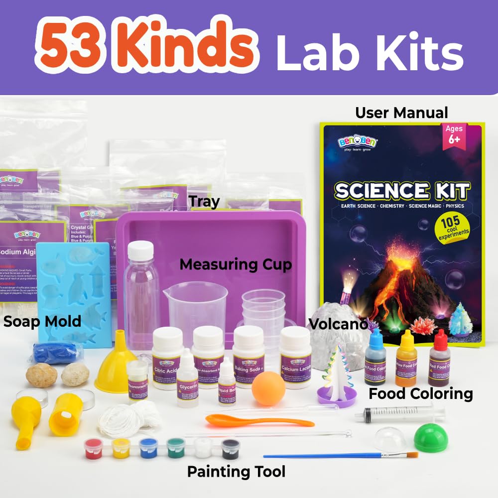 BenBen Science Kits for Kids Age 8-12, Experiments Educational Toy, STEM Toys for 6 7 9 Year Old Boys Girls Birthday Gift, Volcano Science Kit, Chemistry Set for Homeschooling