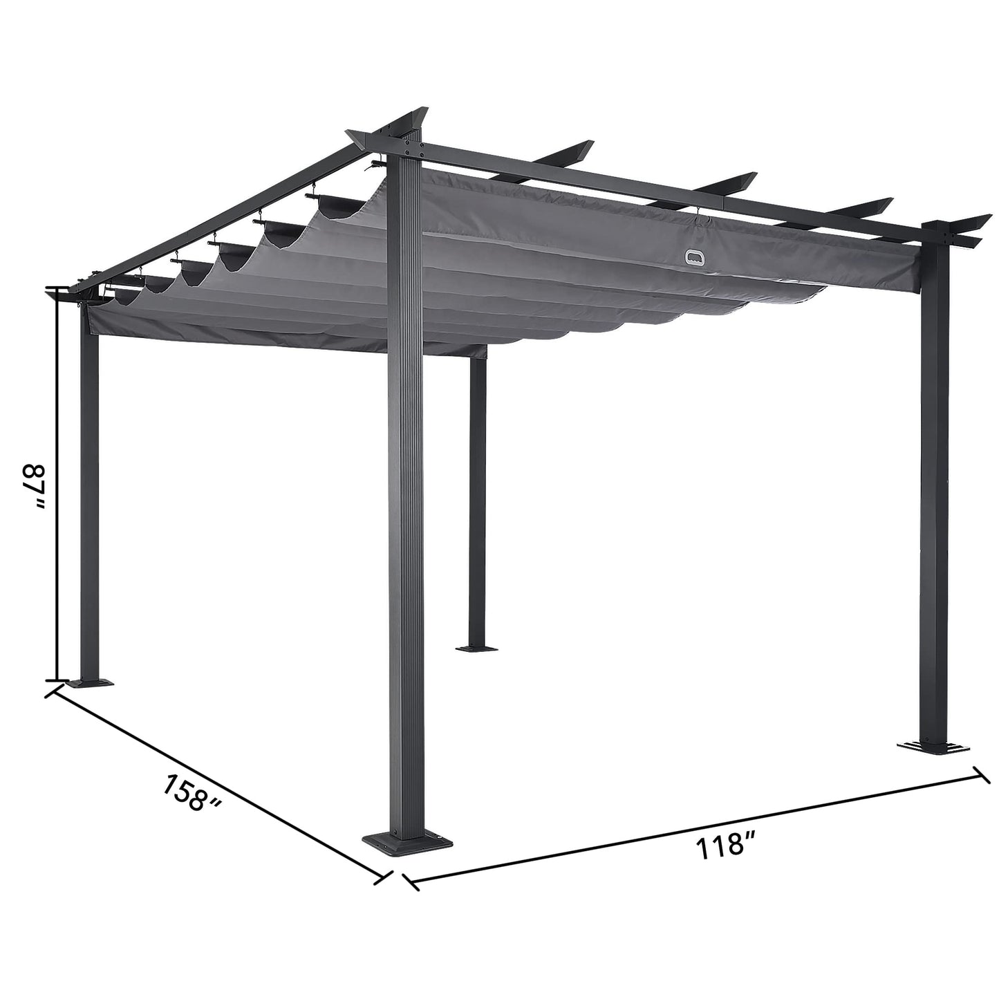 HAPPATIO 10' X 13' Outdoor Retractable Pergola Canopy for Deck, Backyard, Patio, Aluminum Pergola with Sun Canopy, Includes Ground Studs and Expansion Screws (Grey)