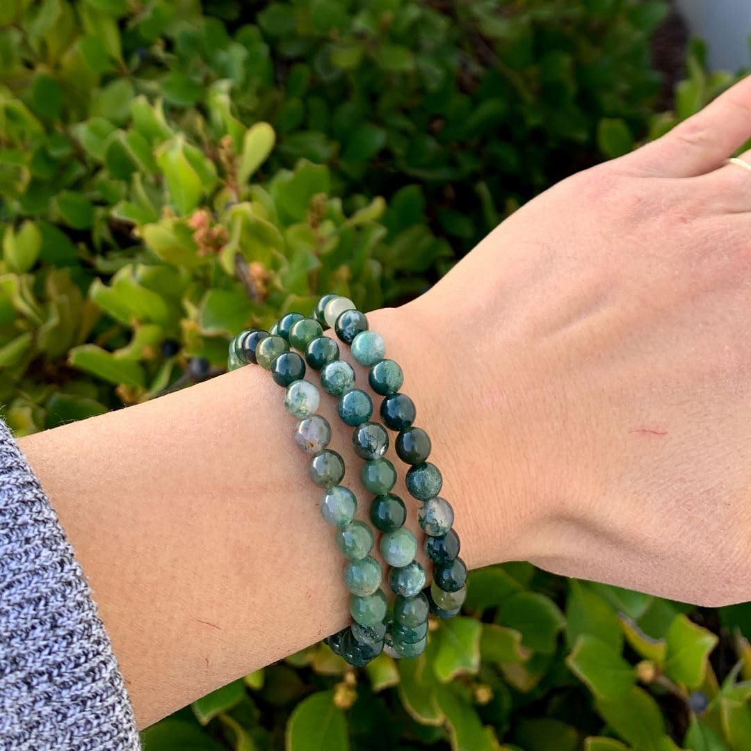 Adabele Real Natural Moss Agate Gemstone Beaded Bracelet 7.5 Inch Stretch Chakra Healing Crystal Stone Jewelry Women Mom Gift GB6-B25