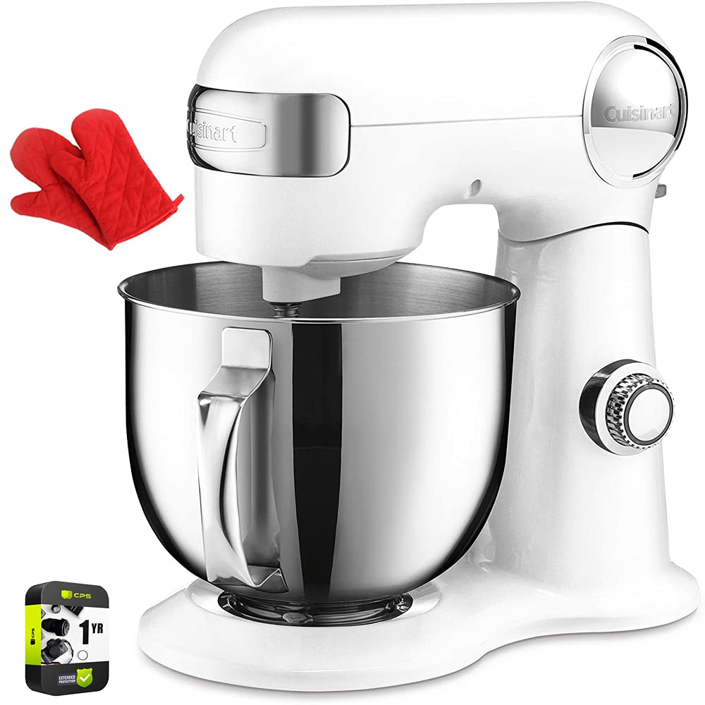 Cuisinart SM-50 Precision Master 5.5-Quart Stand Mixer White Linen Bundle with Deco Chef Pair of Red Heat Resistant Oven Mitt and 1 YR CPS Enhanced Protection Pack