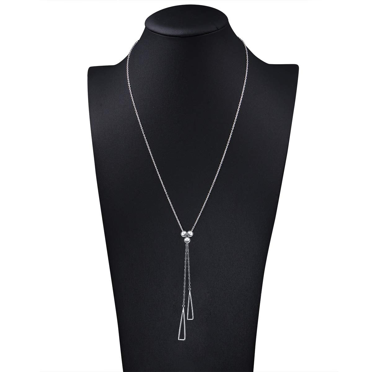 YinShan Dainty Lariat Necklaces Y Necklace Adjustable Long Chain 30 Inches Sweater Chain 925 Sterling Silver Jewelry for Women (Triangle)
